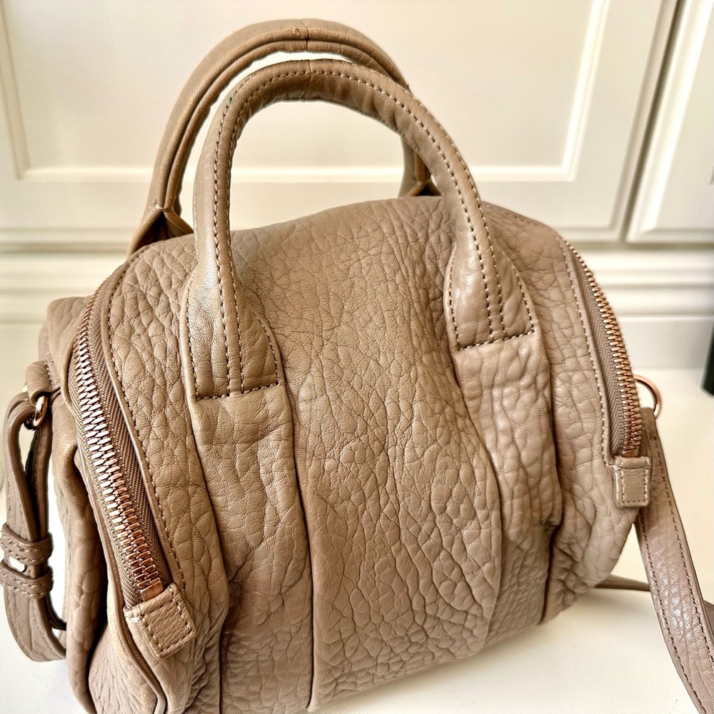 Alexander Wang Latte Pebbled Leather Rockie Duffle Bag Rose Gold Hardware